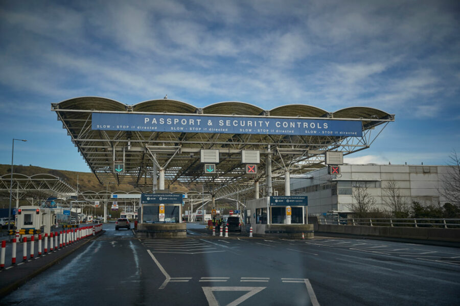 A general view of passport control at the Eurotunnel terminal in Folkestone on December 28, 2020 in Folkestone, England.