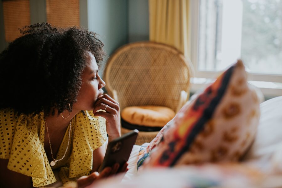 a woman pensive.